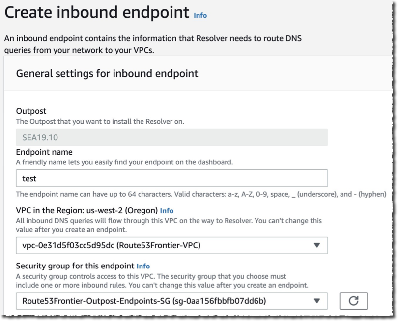 Create inbound endpoint details