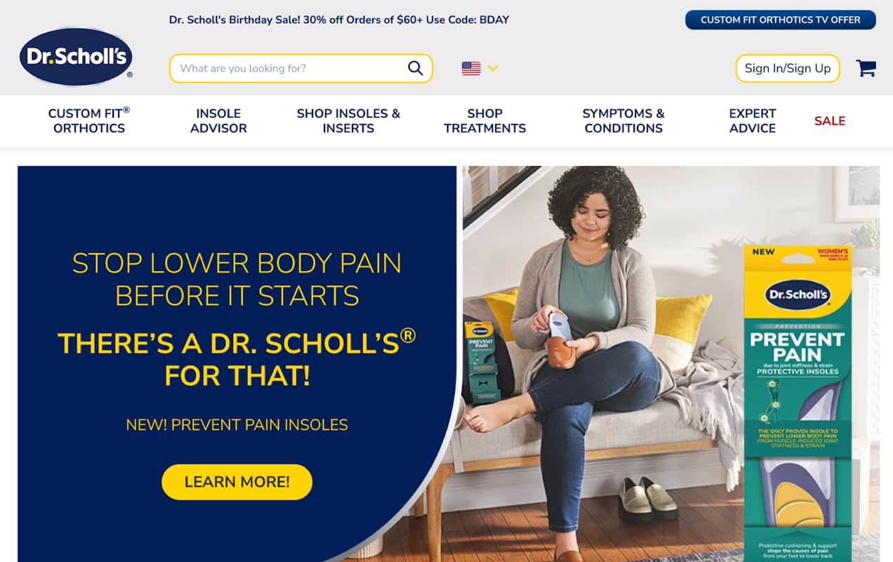 Dr Scholls website homepage