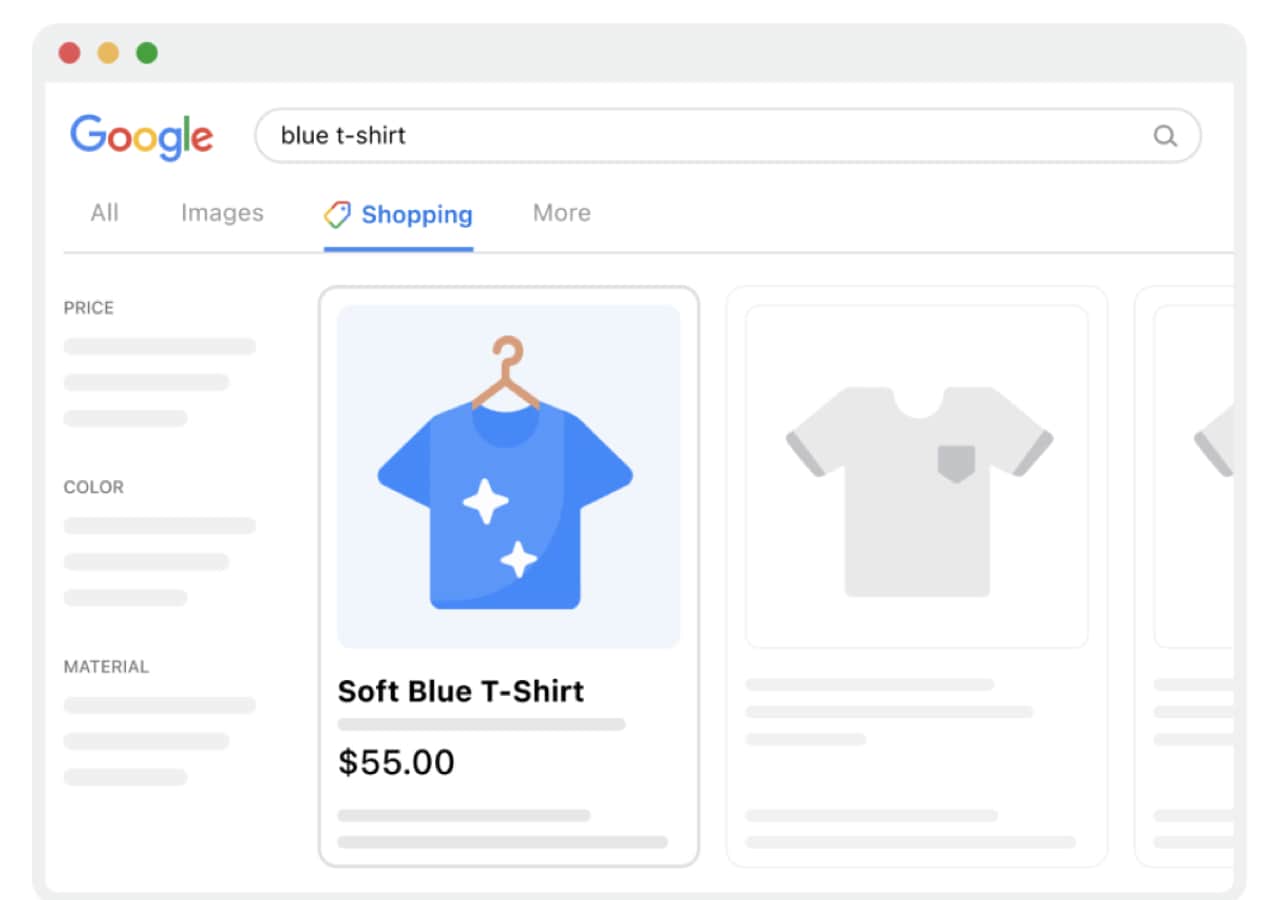 Google Shopping ad for a blue t-shirt