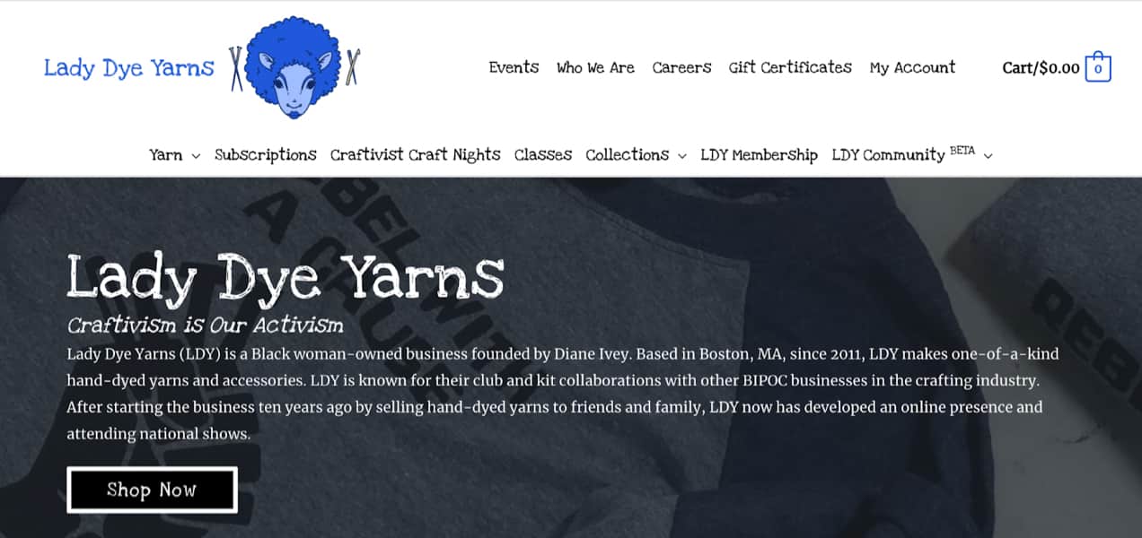 Lady Dye Yarns website, sharing their story
