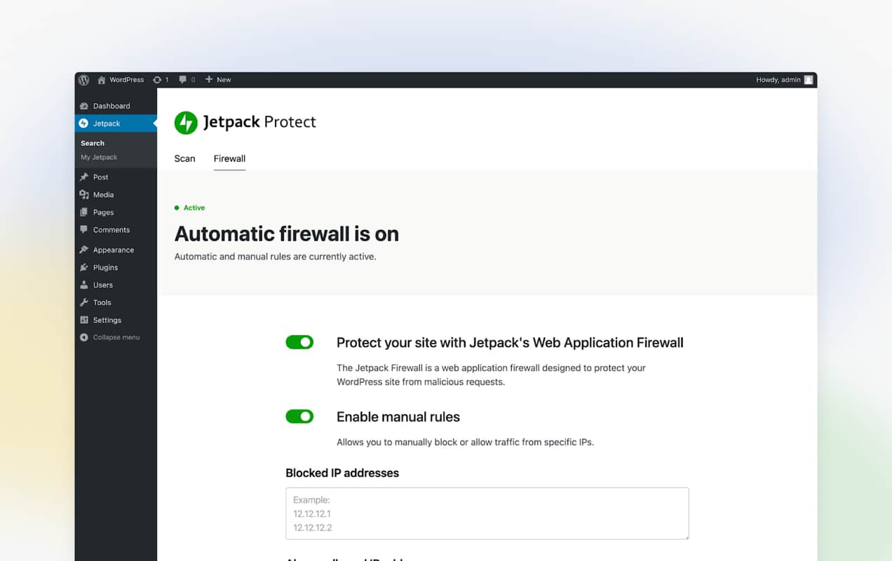 Jetpack Protect dashboard