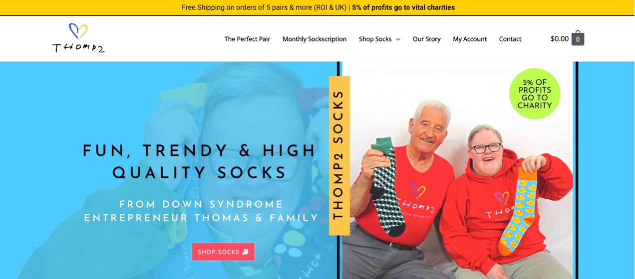 the colorful homepage of Thomas's Trendy socks
