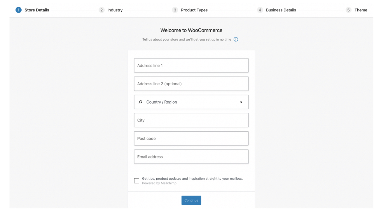 WooCommerce setup wizard