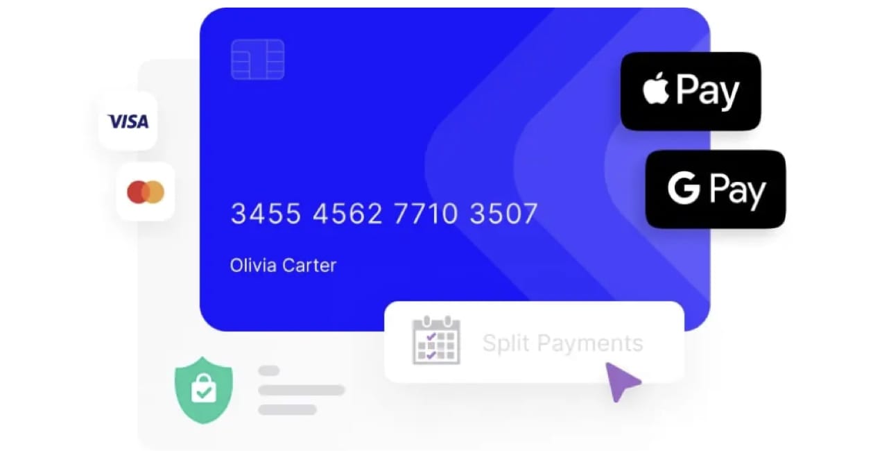 illustration of a credit card with icons of payment options