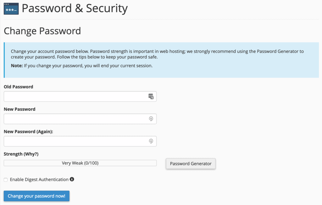 Change cPanel Password | BigCloudy