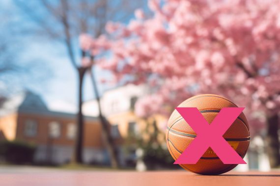 Photo of a basketball with an X on it.