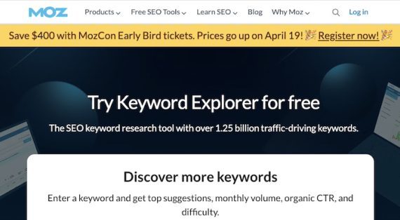 Web page for Moz's Keyword Explorer