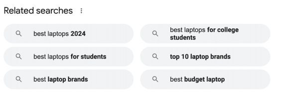 Screenshot for "Related searches" for "best laptop" query.