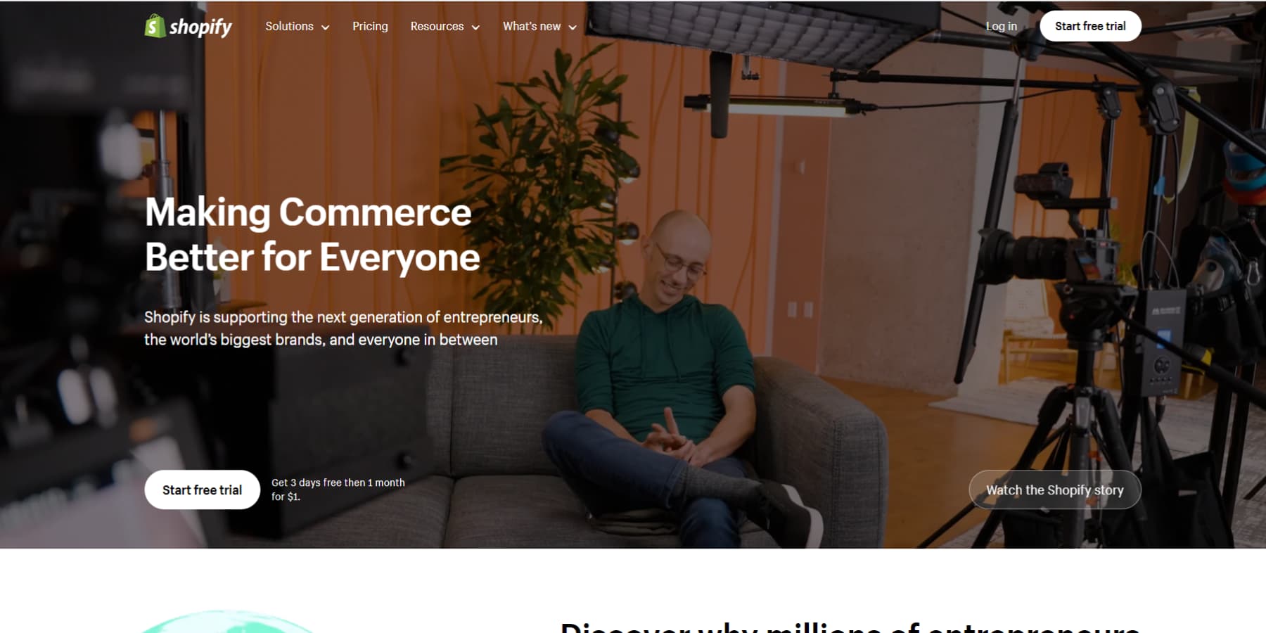 A screenshot of Shopify's home page