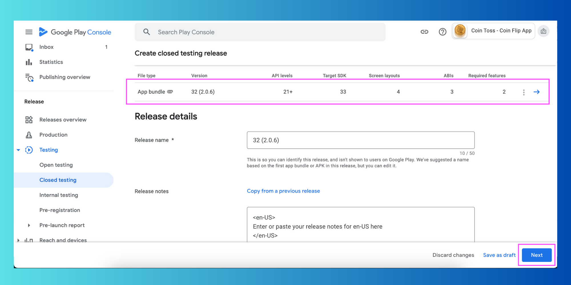 Filling release details section