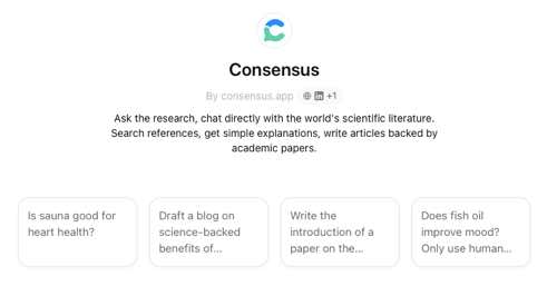 Screenshot of the web page for Consensus