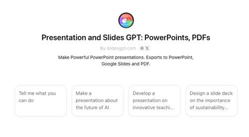 Screenshot of the web page for Presentation and Slides GPT