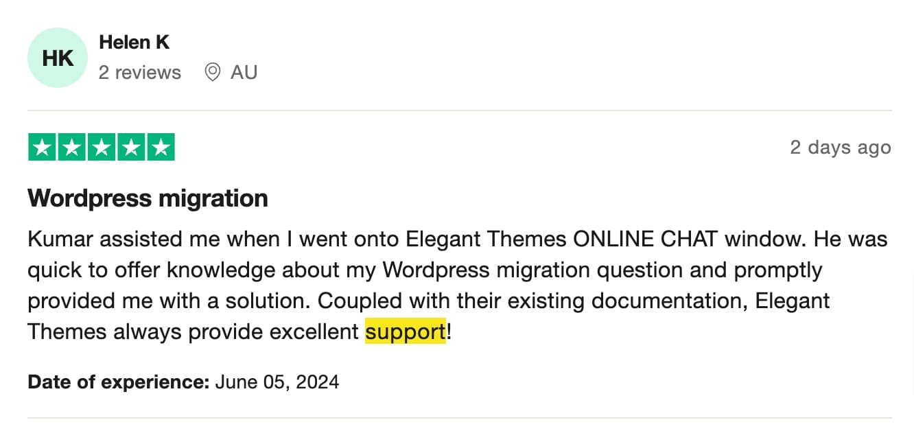 elegant themes testimonials of top quality support