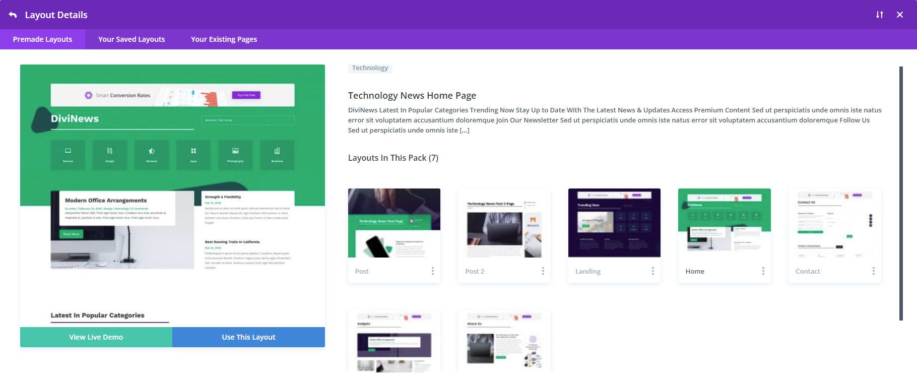 Divi Technology News Layout Pack Add on Site