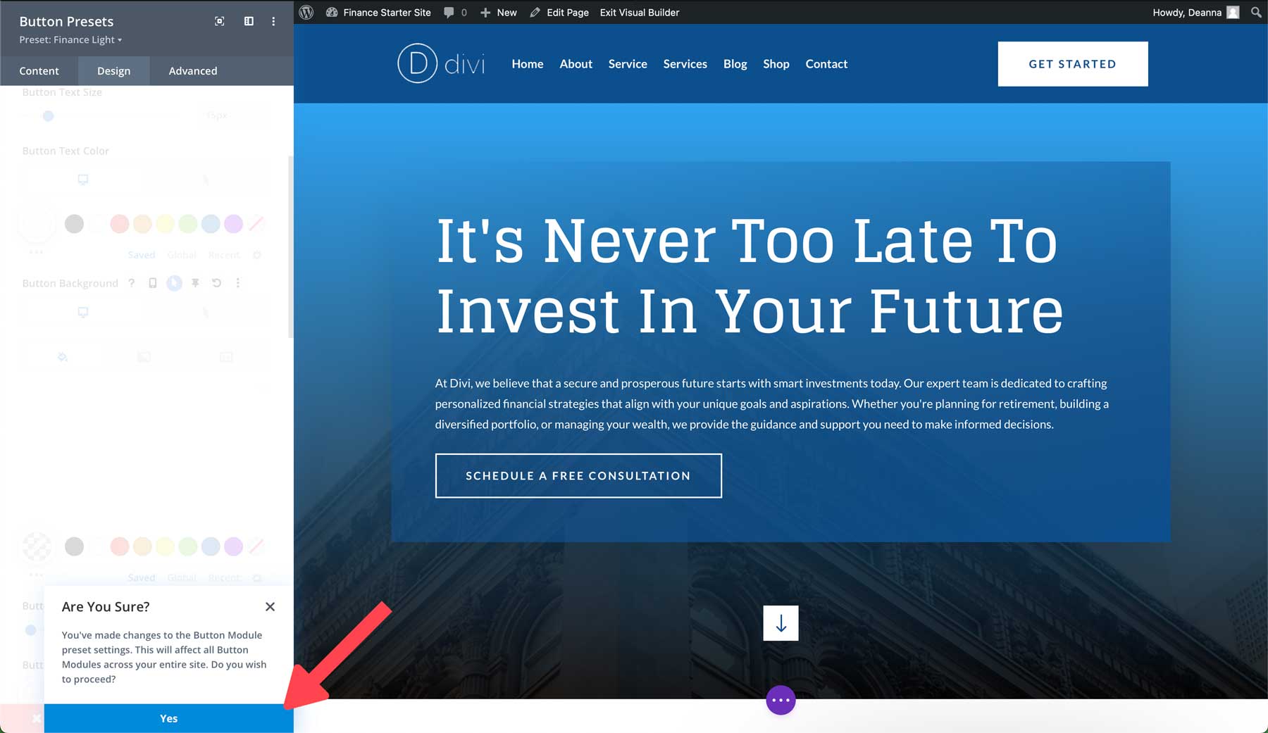 Finance starter site for Divi