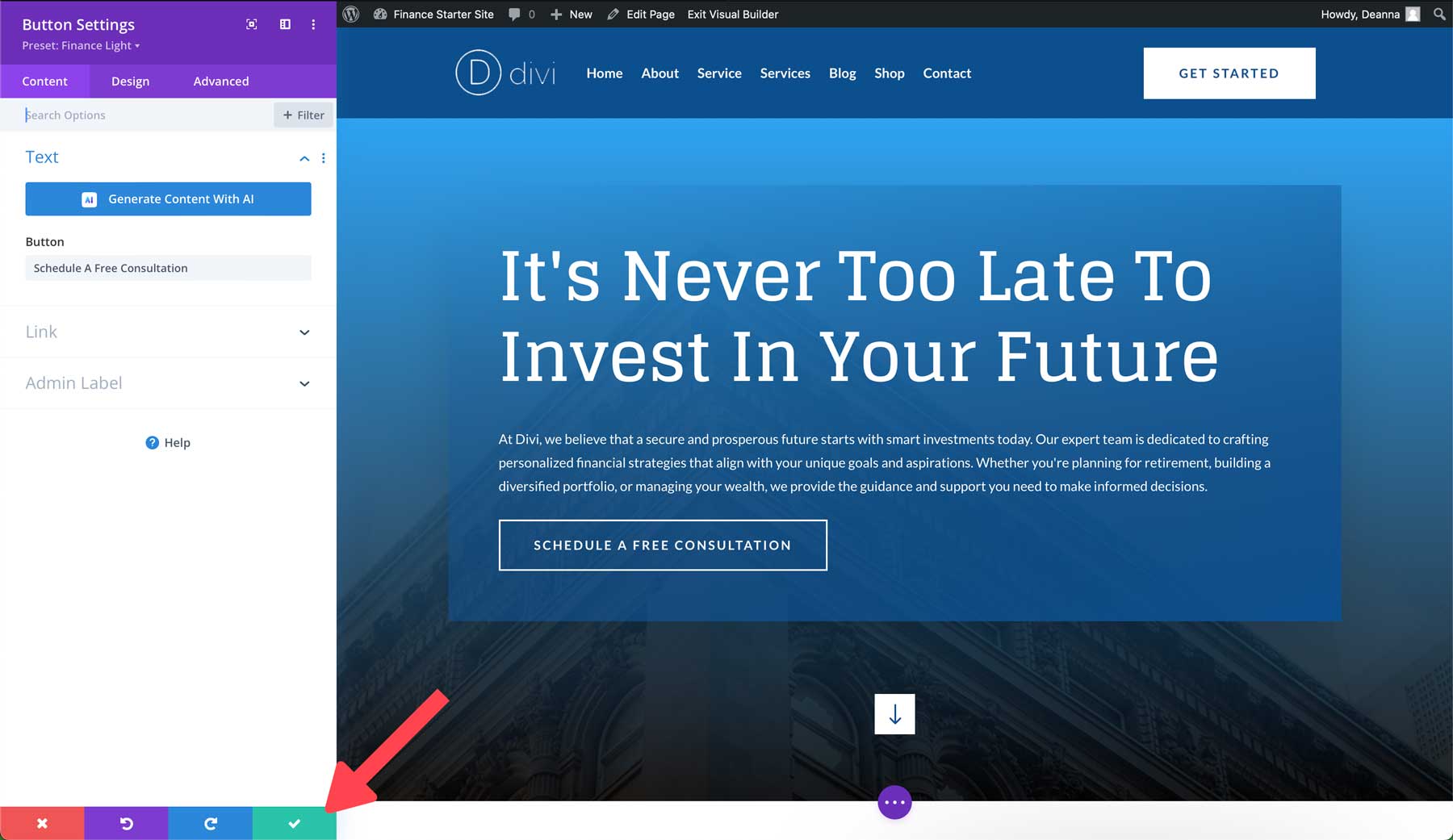 Finance starter site for Divi