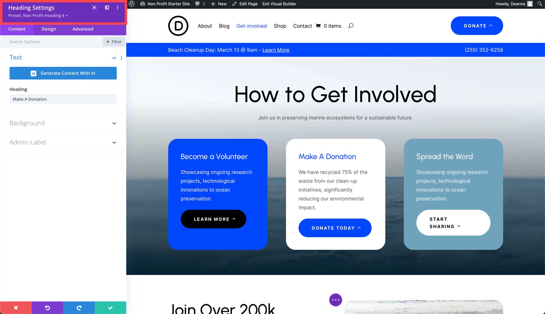 Non-Profit starter site for Divi