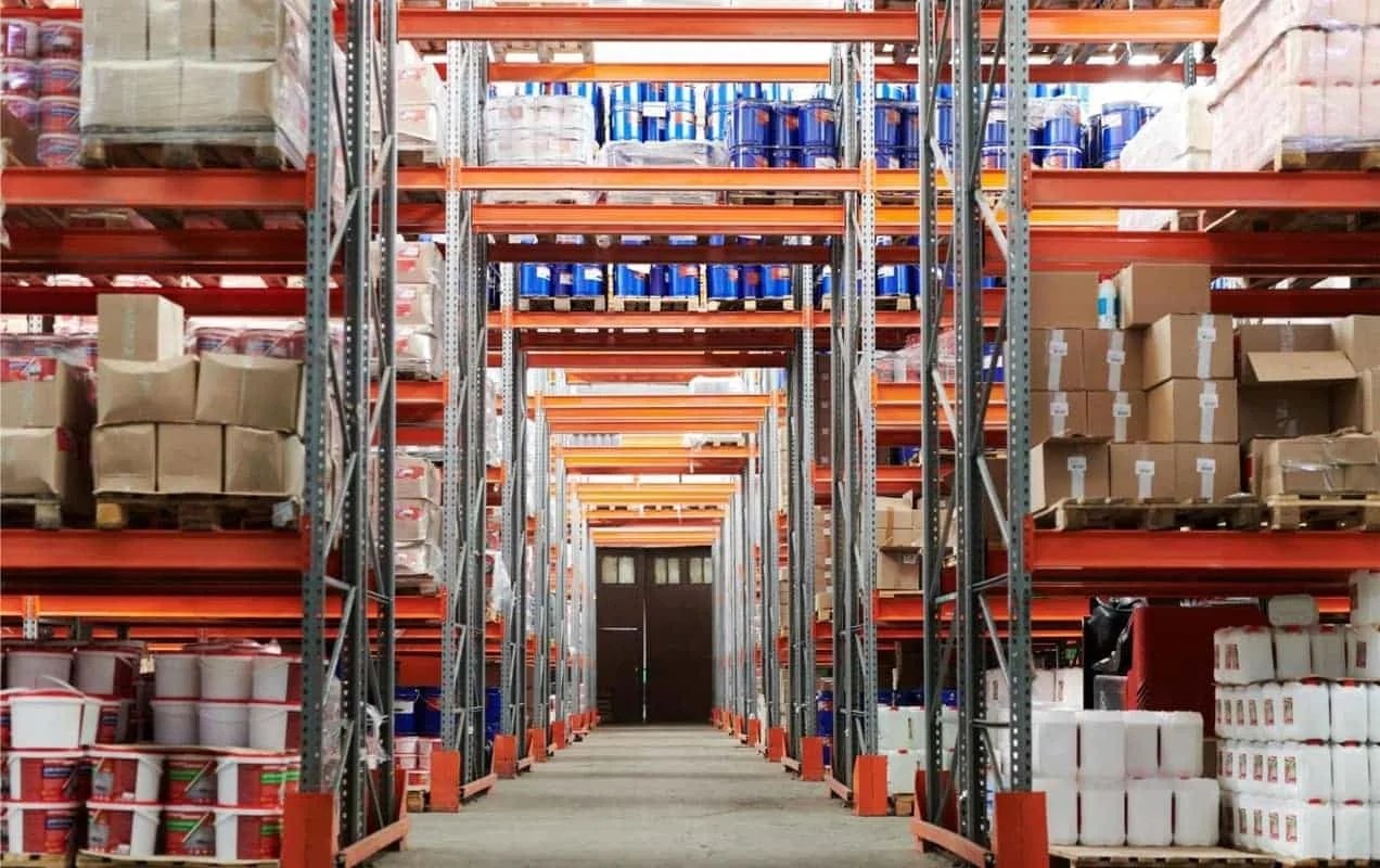 warehouse with shelves full of products