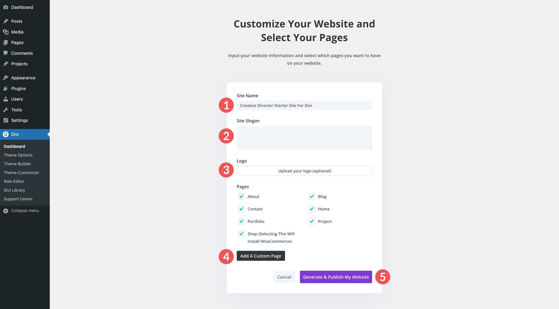 creative director starter site for Divi