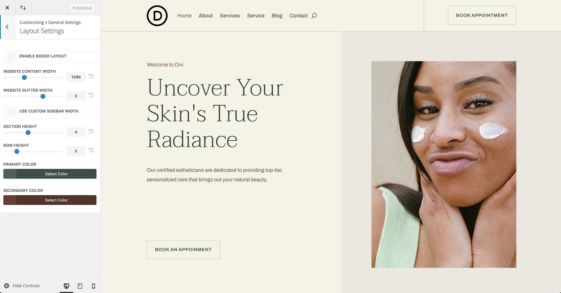 Esthetician starter site for Divi