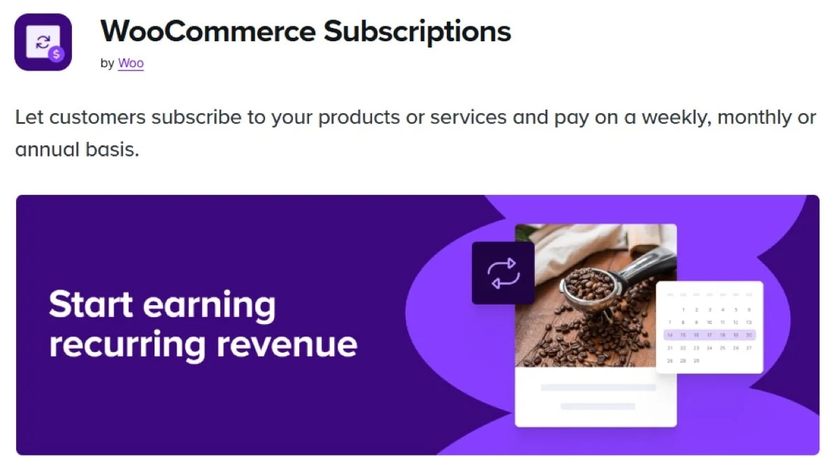 WooCommerce Subscriptions extension page