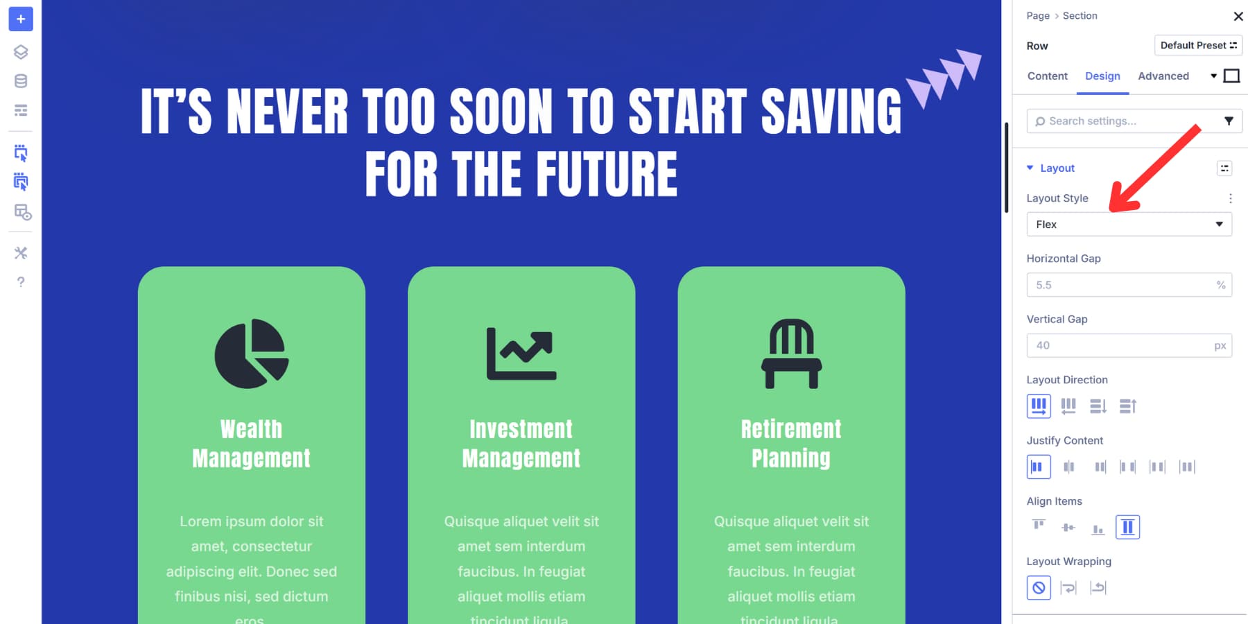 A screenshot of the flex layout style being applied by default