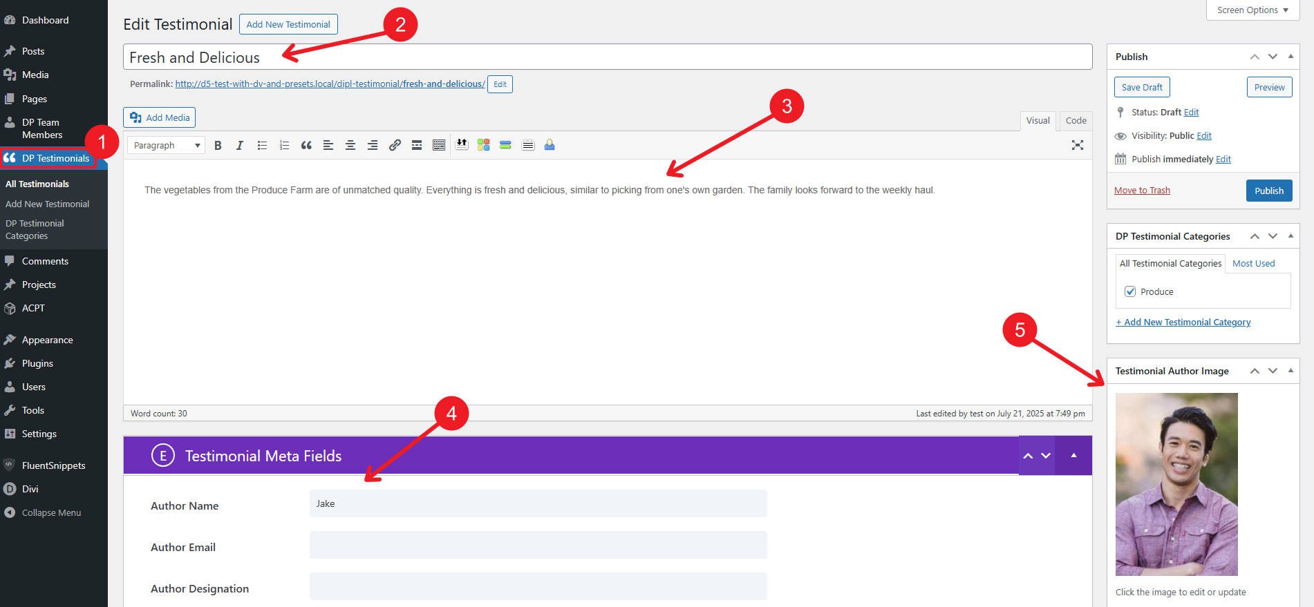 DP Testimonials Post Type Admin Dashboard