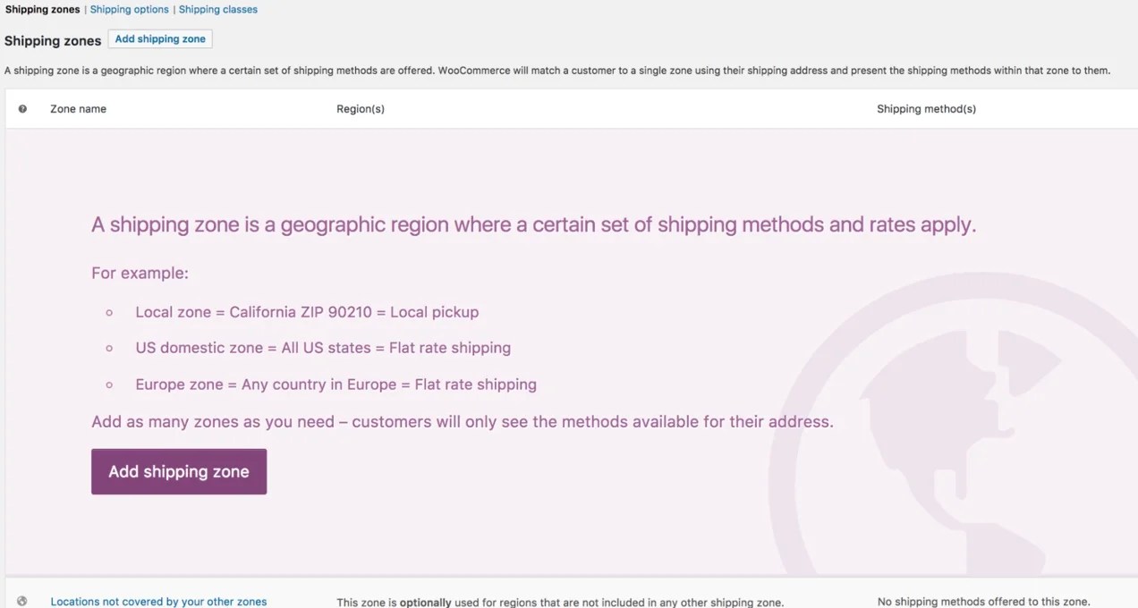 page to create a shipping zone