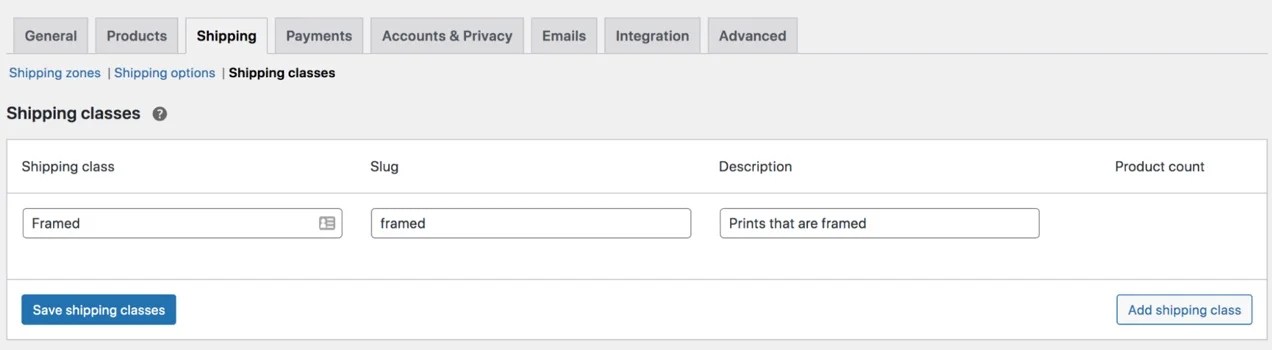 creating a shipping class for "Framed"