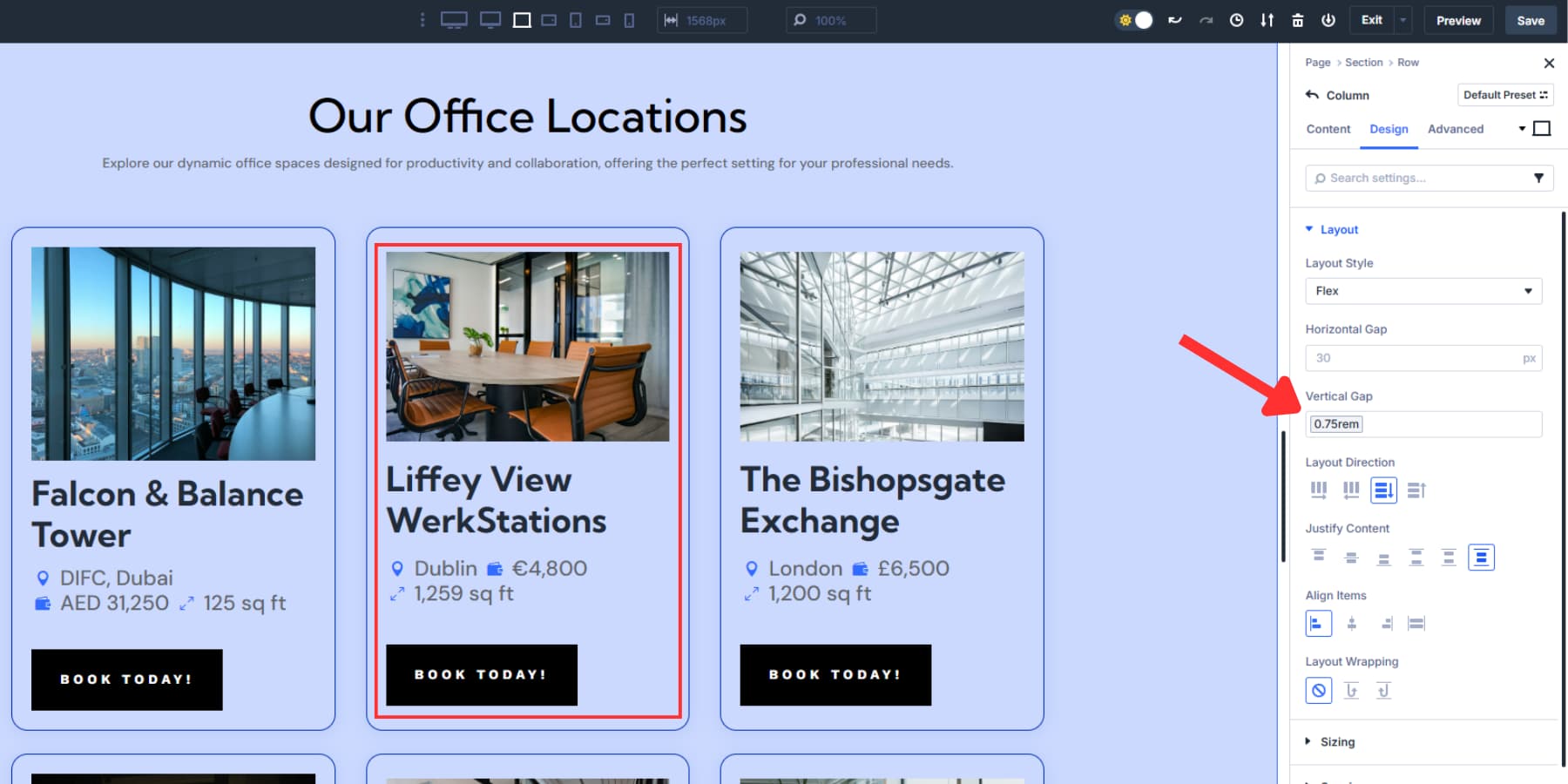 A screenshot of applying base gaps for layouts with several modules