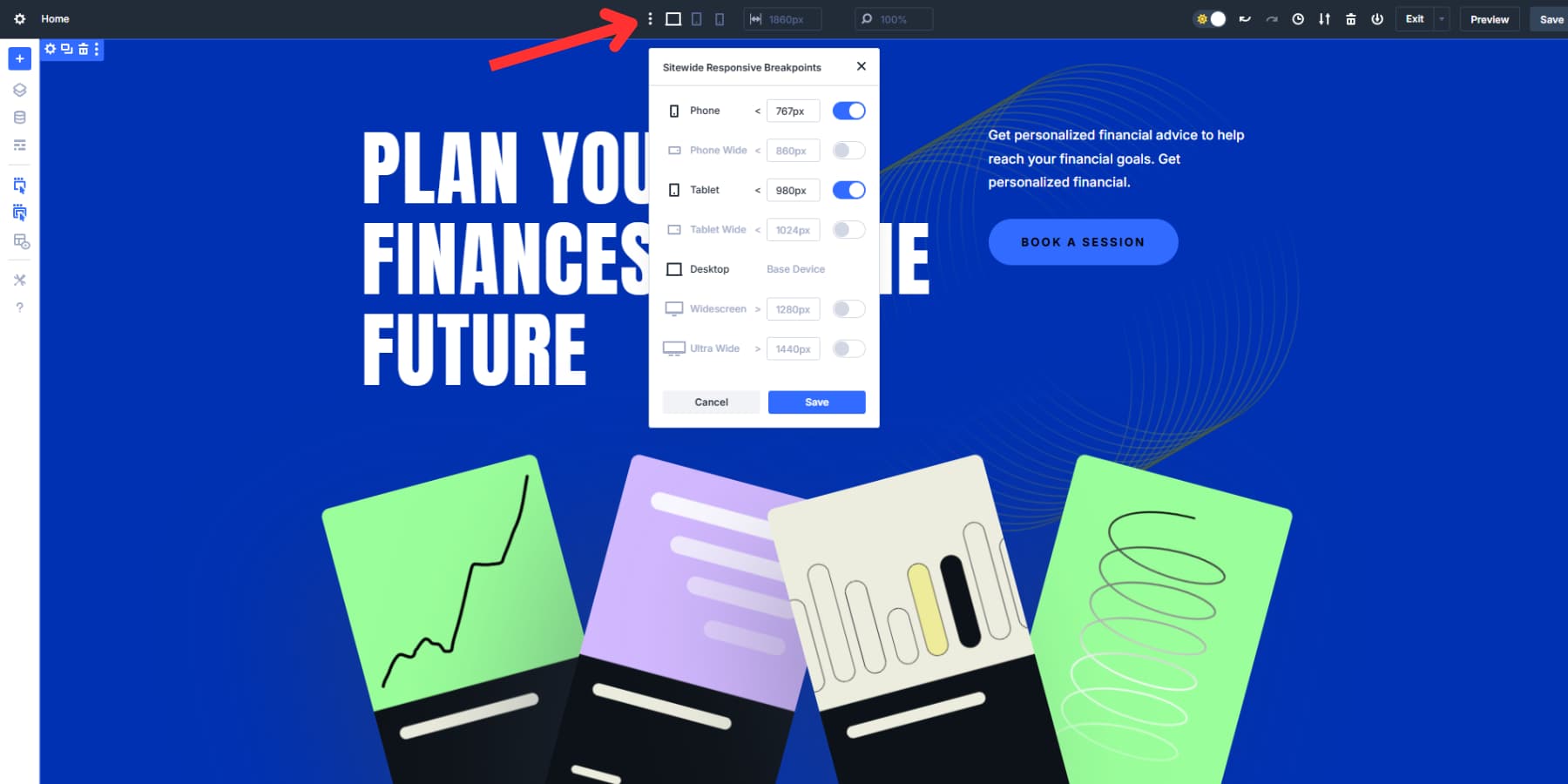 A screenshot of where to find Divi 5's custom breakpoint options