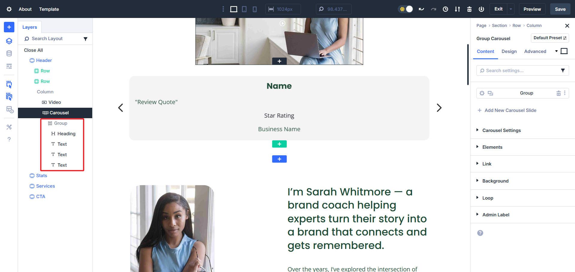 Add Modules Inside the Group to Create Your Base Slide