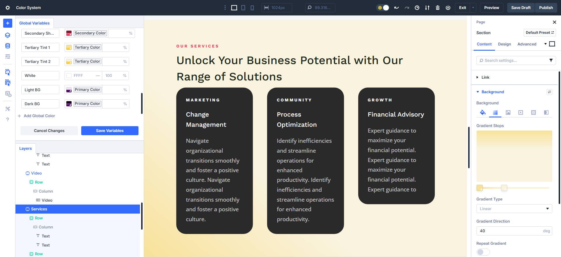 Gradient Background with colors from palette