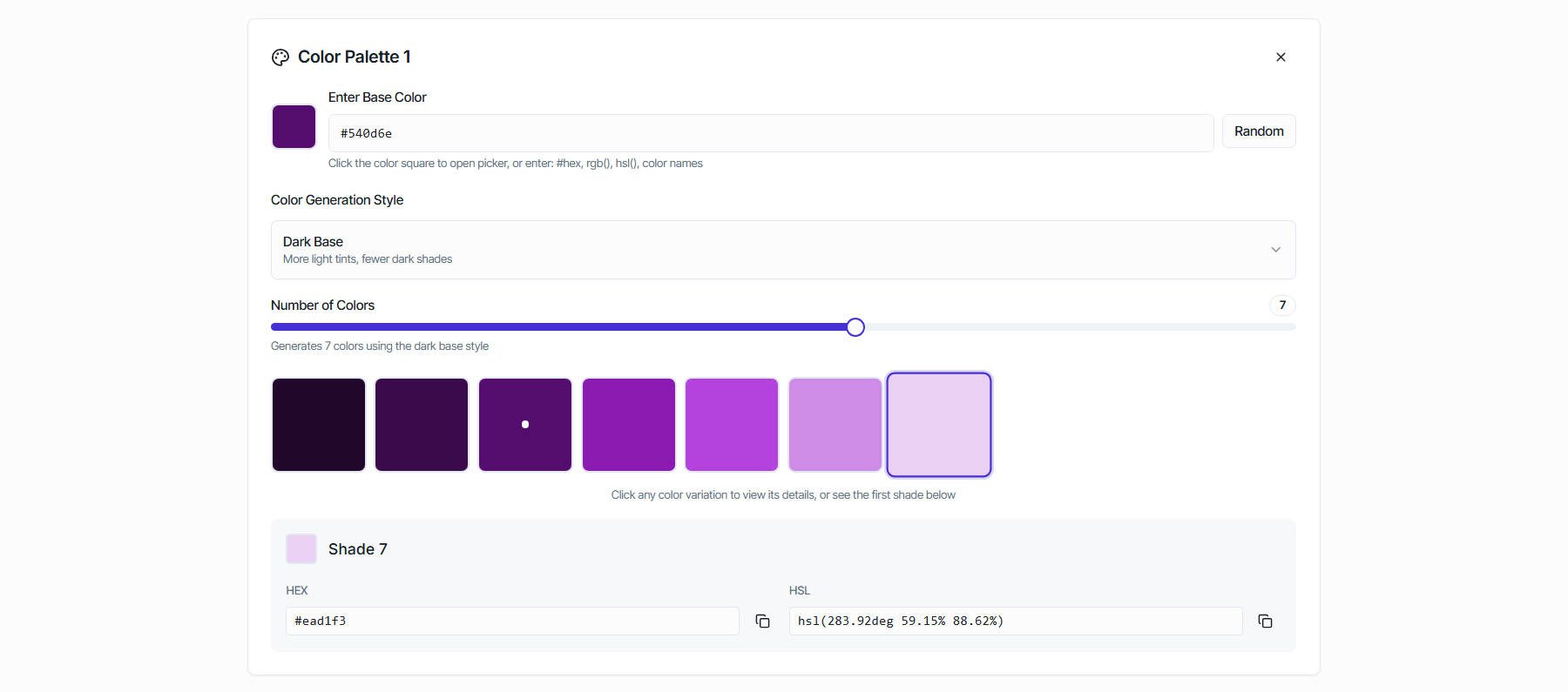 Color Palette Generator - Create Shades and Tints