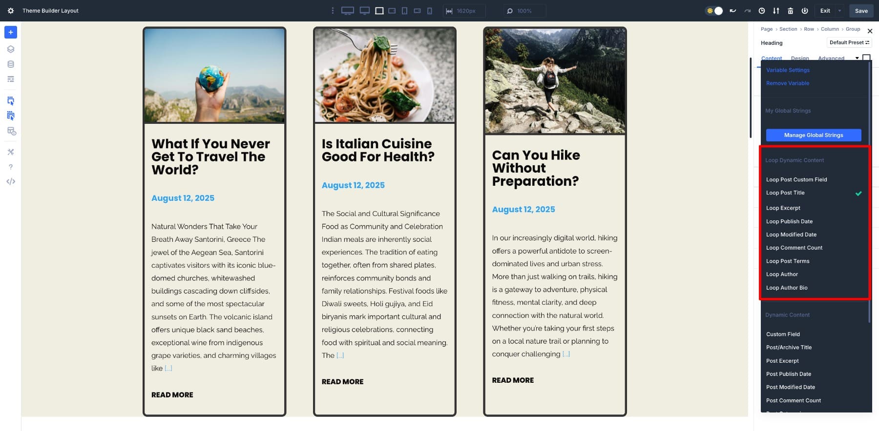dynamic content options