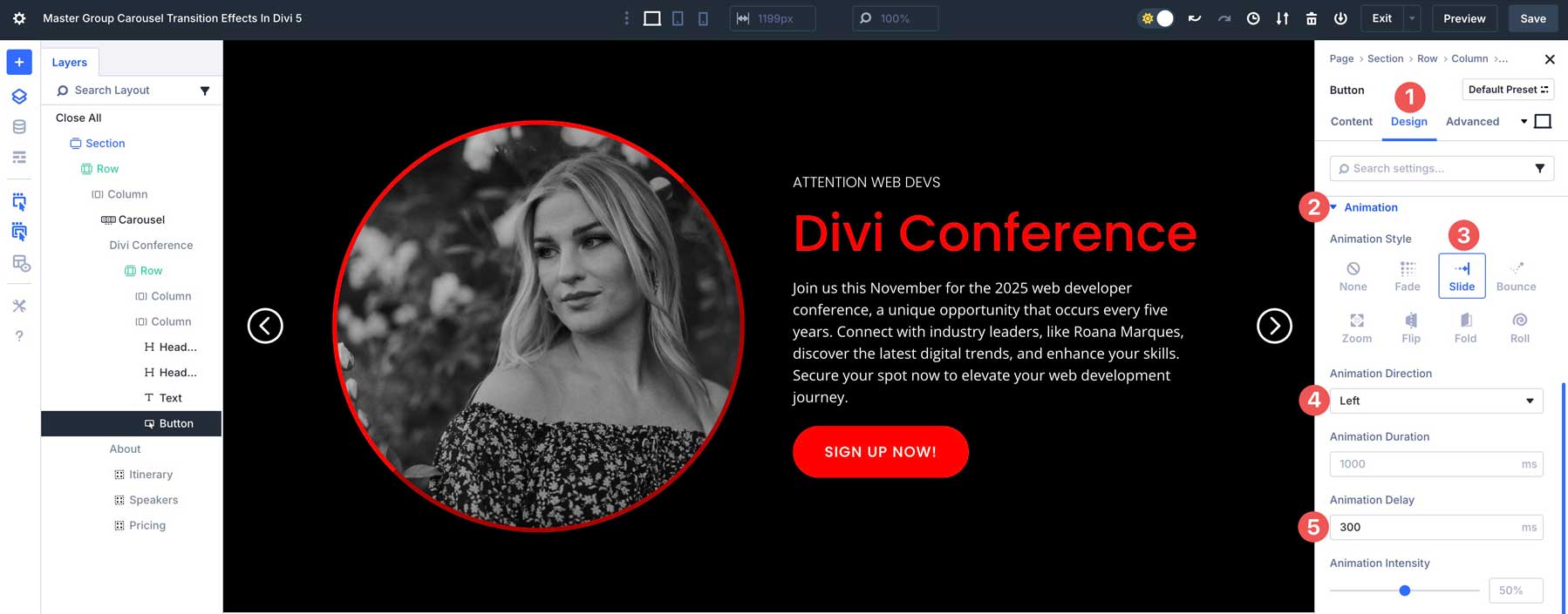 Group Carousel transition effects in Divi 5