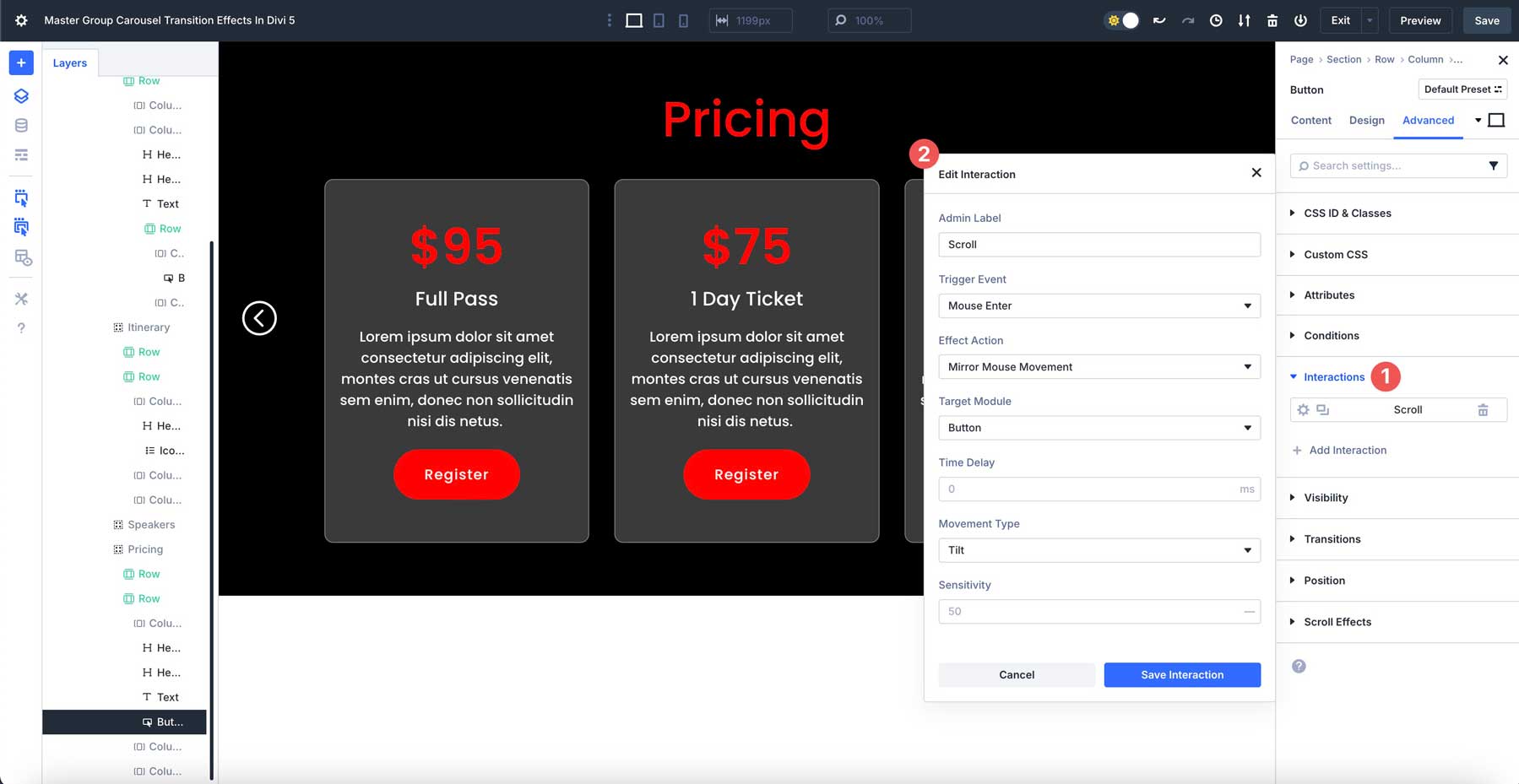 Group Carousel transition effects in Divi 5