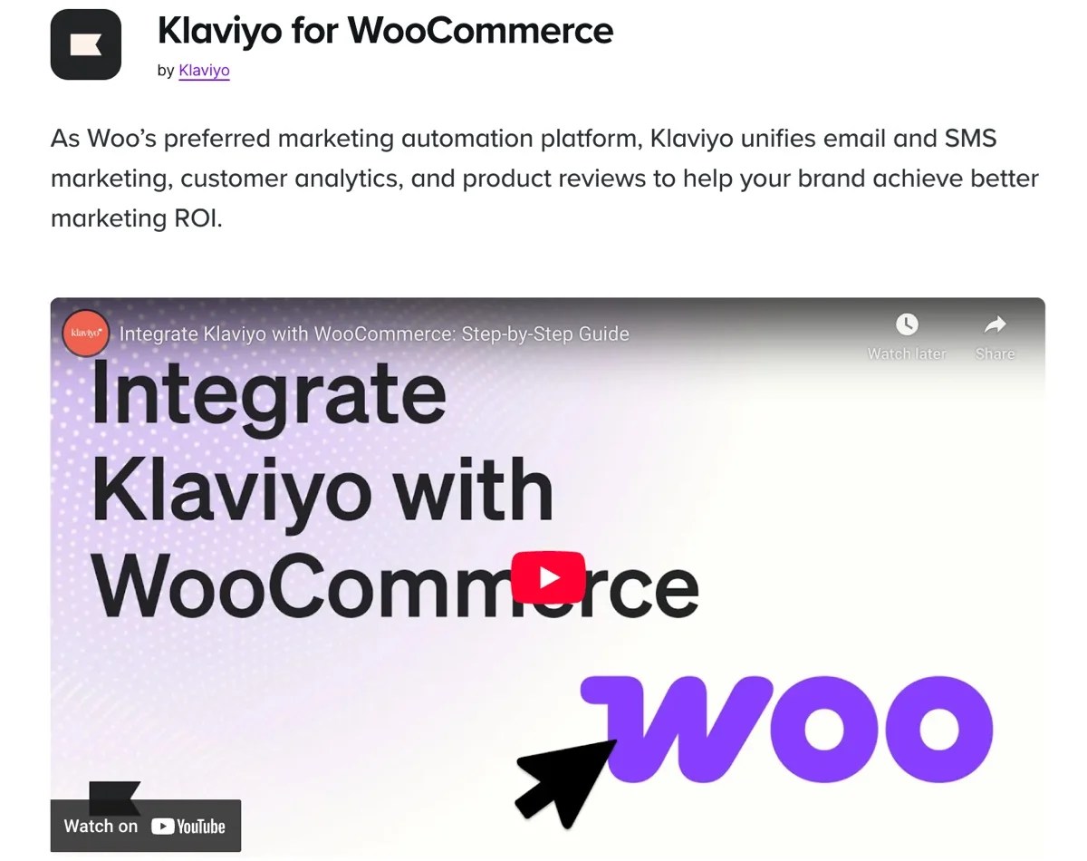 Klaviyo for WooCommerce extension page