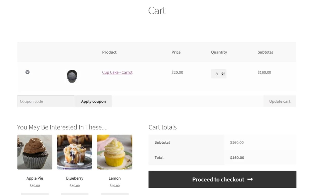 cart with a "you may be interested in..." section