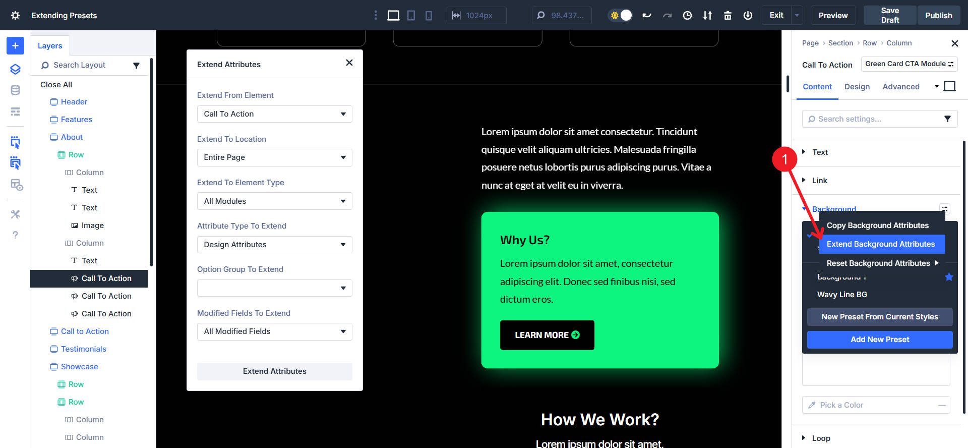 Extend Attributes (including presets) panel