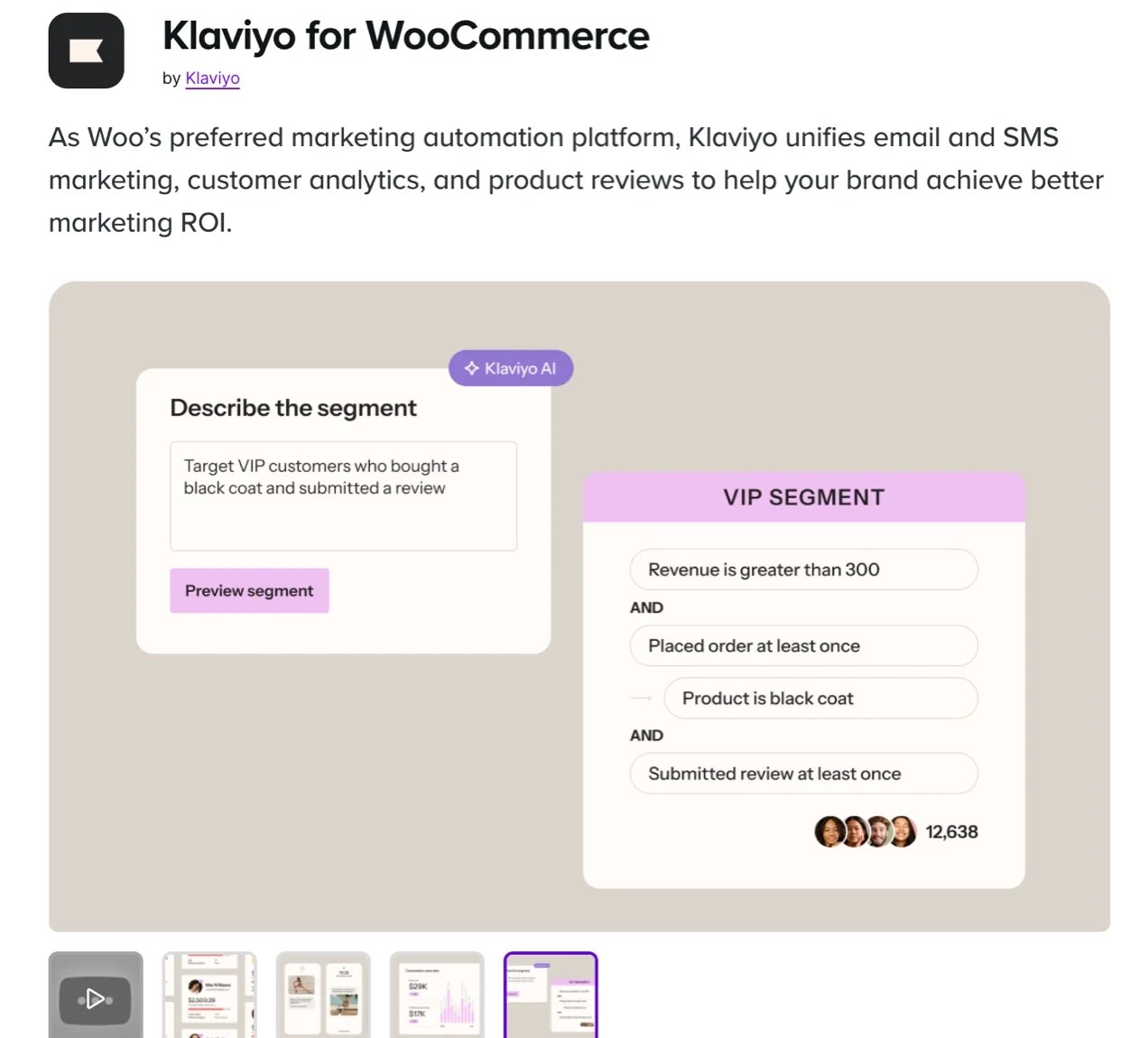 Klaviyo for WooCommerce extension showing segmentation options